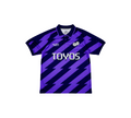 Purple striped polo shirt with 'TOYOS' branding on a white background