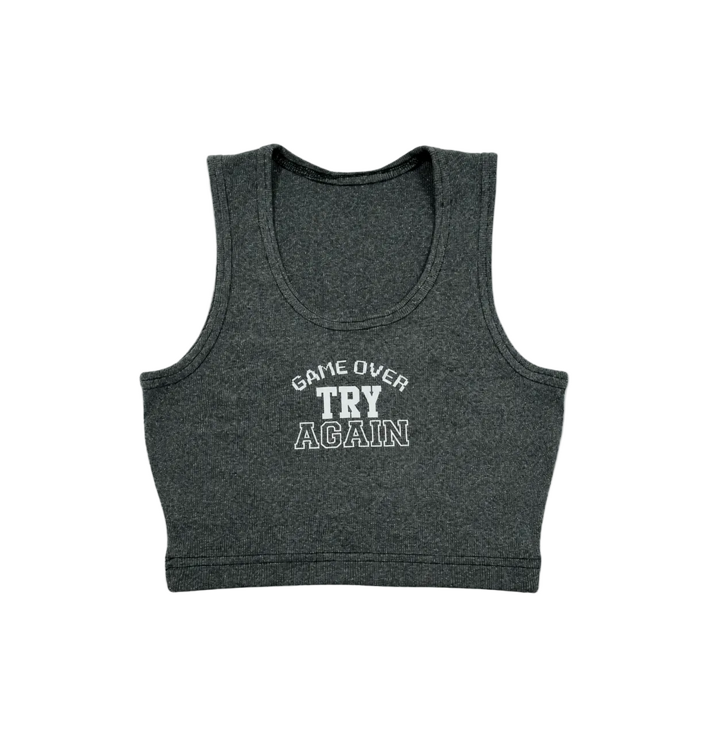 Game-Over  Gray Crop Top